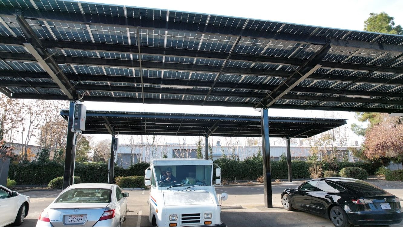 Commercial solar canopy carport installation